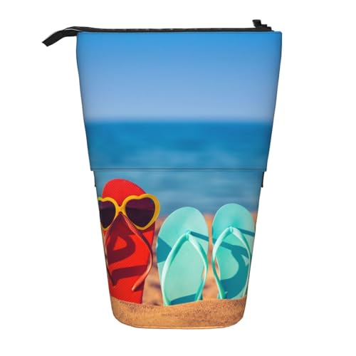 FZGGWYHL Flip-Flops on a Sandy Beach bedrucktes Teleskop-Federmäppchen, ausziehbar von FZGGWYHL
