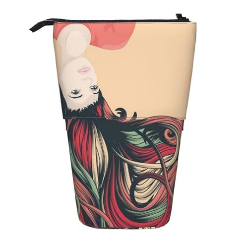 FZGGWYHL Frau mit langen, bunten Haaren zum Aufhängen, kopfüber bedruckt, Teleskop, tragbare Schreibwaren-Tasche, Aufbewahrungstasche von FZGGWYHL