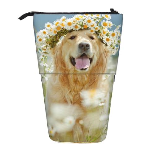 FZGGWYHL Golden Retriever Bedruckter Bleistift Teleskop Tragbare Schreibwarentasche Aufbewahrungstasche von FZGGWYHL