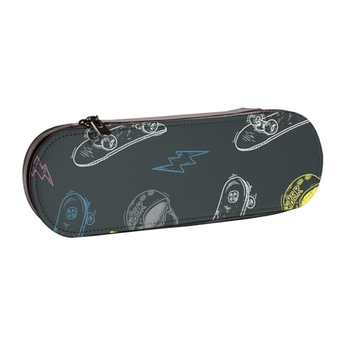 FZGGWYHL Graffiti-Skateboard-bedrucktes Leder-Federmäppchen, tragbare Schreibwaren-Tasche, Aufbewahrungstasche von FZGGWYHL