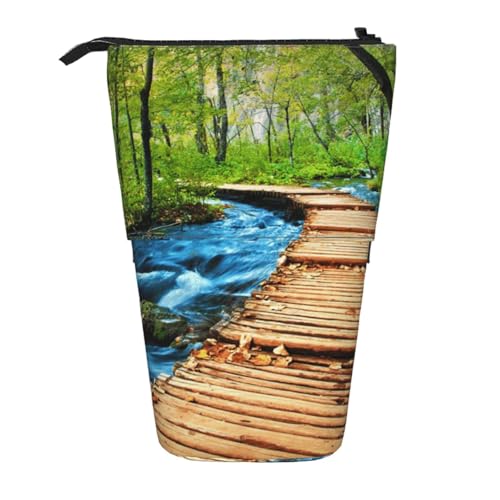 FZGGWYHL Holzbrücke Bachlauf Wasserdruck Bleistift Teleskop Tragbare Schreibwaren Tasche Aufbewahrungstasche von FZGGWYHL