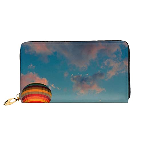 FZGGWYHL Hot Air Balloon Sunset Printed Leather Wallet Portable Travel Organizer Neutral Clutch Bag von FZGGWYHL