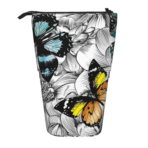 FZGGWYHL Lila Schmetterlinge Blumen gedruckt Bleistift Teleskop Tragbare Schreibwaren Tasche Aufbewahrungstasche von FZGGWYHL