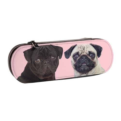 FZGGWYHL Lustiges Federmäppchen mit Mops-Motiv, bedrucktes Leder-Federmäppchen, tragbare Schreibwaren-Tasche, Aufbewahrungstasche von FZGGWYHL