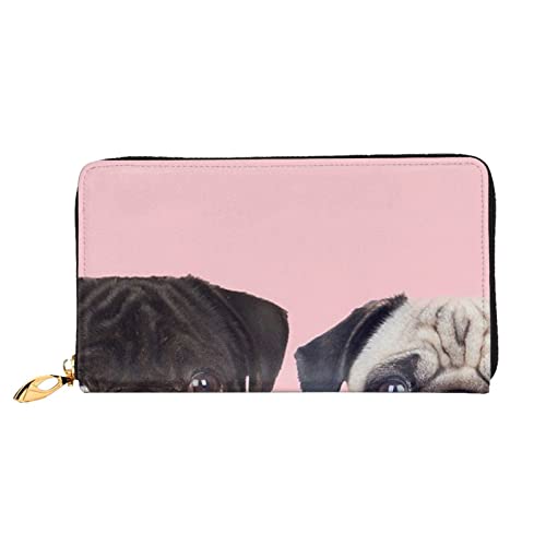FZGGWYHL Lustiges Tier Mops Hund Bedruckte Leder Geldbörse Tragbar Reise Organizer Neutral Clutch Bag von FZGGWYHL