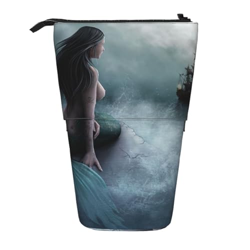 FZGGWYHL Meerjungfrau und Segeln auf See, Piratenschiff, bedruckter Bleistift, Teleskop, tragbare Schreibwaren-Tasche, Aufbewahrungstasche von FZGGWYHL