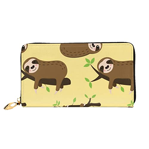 FZGGWYHL Niedliche Faultiere auf gelben Zitronen bedrucktes Leder Geldbörse tragbar Reise Organizer Neutral Clutch Bag von FZGGWYHL