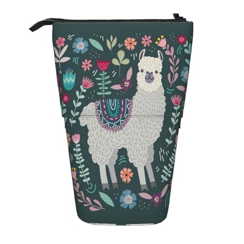 FZGGWYHL Niedliche Lama-Blumendruck-Bleistift-Teleskop-Tasche, tragbare Schreibwaren-Aufbewahrungstasche von FZGGWYHL
