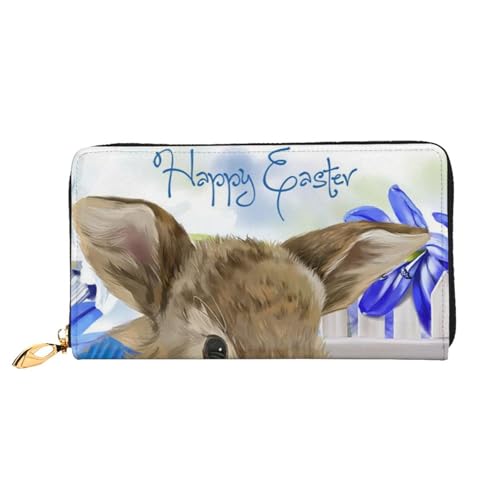 FZGGWYHL Niedliche Ostereier Kaninchen bedruckte Ledergeldbörse tragbar Reise Organizer Neutral Clutch Bag von FZGGWYHL