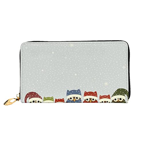 FZGGWYHL Niedliche Weihnachts-Eulen auf Ast bedruckte Leder-Geldbörse tragbare Reise-Organizer-neutrale Clutch von FZGGWYHL