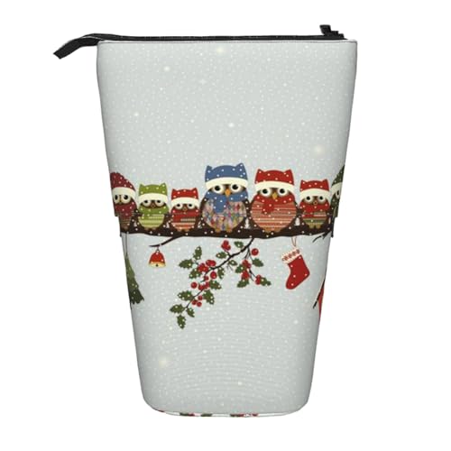 FZGGWYHL Niedliche Weihnachts-Eulen auf Ast bedruckter Bleistift-Teleskop, tragbare Schreibwaren-Tasche, Aufbewahrungstasche von FZGGWYHL