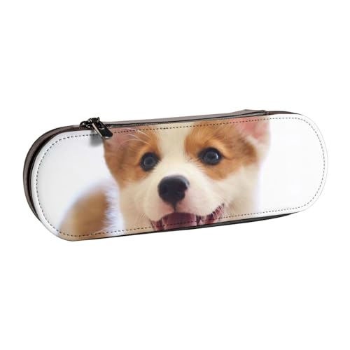 FZGGWYHL Niedliches Corgi bedrucktes Leder-Federmäppchen, tragbare Schreibwaren-Tasche, Aufbewahrungstasche von FZGGWYHL