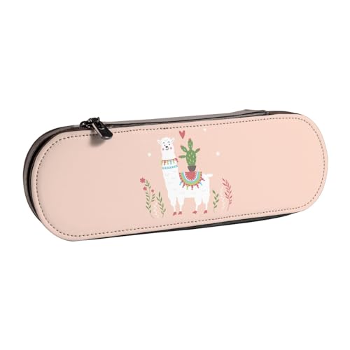 FZGGWYHL Niedliches handgezeichnetes Federmäppchen aus Leder mit Lama-Druck, tragbare Schreibwaren-Tasche, Aufbewahrungstasche von FZGGWYHL