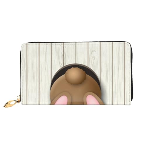 FZGGWYHL Osterhase Holzloch Bedruckte Leder Geldbörse Tragbar Reise Organizer Neutral Clutch Bag von FZGGWYHL
