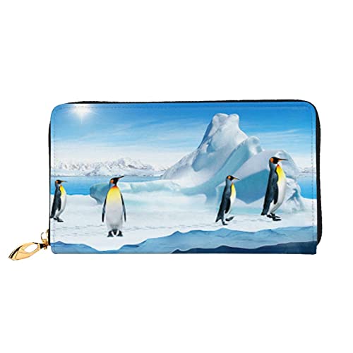 FZGGWYHL Penguins On The Iceberg Printed Leather Wallet Portable Travel Organizer Neutral Clutch Bag von FZGGWYHL