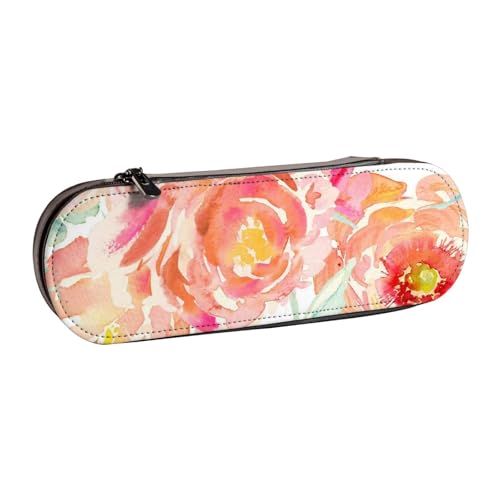 FZGGWYHL Pfirsich-Pfingstrose bedrucktes Leder-Federmäppchen, tragbare Schreibwaren-Tasche, Aufbewahrungstasche von FZGGWYHL