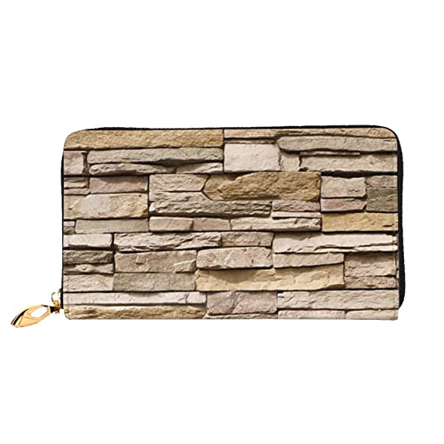 FZGGWYHL Rustic Rocks Brick Wall Printed Leather Wallet Portable Travel Organizer Neutral Clutch Bag von FZGGWYHL