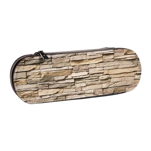 FZGGWYHL Rustikales Federmäppchen aus Leder mit Steinmauer-Motiv, tragbare Schreibwaren-Tasche, Aufbewahrungstasche von FZGGWYHL