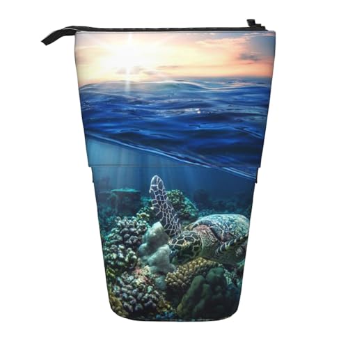 FZGGWYHL Sea Turtle Floating Up and Over Coral Printed Pencil Telescopic Standing Expandable Pencil Case FZGGWYHL Sea Turtle Floating Up and Over Coral Printed Pencil Telescopic Standing Expandable Pencil Case von FZGGWYHL
