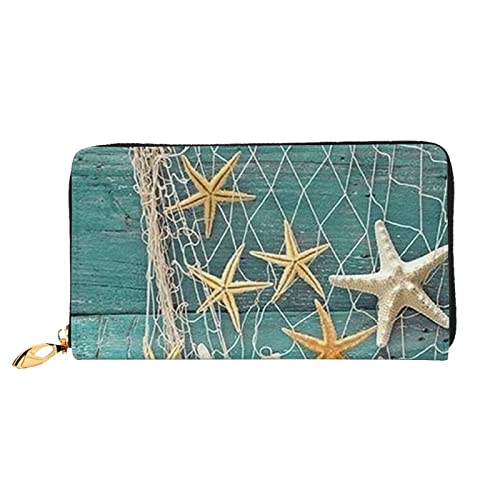 FZGGWYHL Seestern Muschel Strand bedruckte Leder Geldbörse tragbar Reise Organizer Neutral Clutch Bag von FZGGWYHL