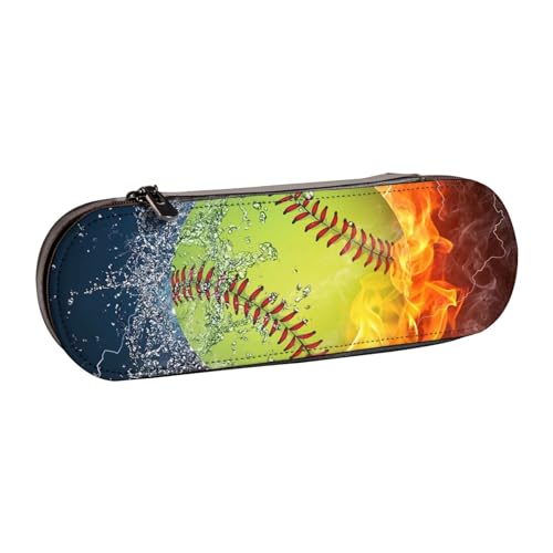 FZGGWYHL Softball-bedrucktes Leder-Federmäppchen, tragbare Schreibwaren-Tasche, Aufbewahrungstasche von FZGGWYHL