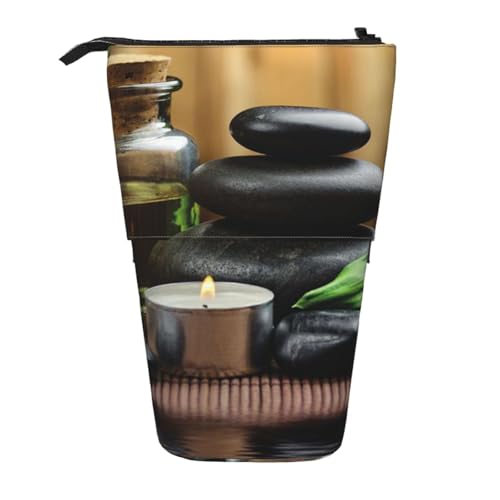 FZGGWYHL Stones and Spa Oil on the Wood Near a Pond Printed Pencil Telescopic Portable Stationery Pouch Storage Bag von FZGGWYHL