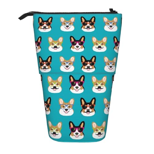 FZGGWYHL Süße Corgi Brille und Schnurrbärte bedruckte Bleistift-Teleskop-Tasche tragbare Schreibwarentasche Aufbewahrungstasche FZGGWYHL Süße Corgi Brille und Schnurrbärte bedruckte Bleistift-Teleskop-Tasche tragbare Schreibwarentasche Aufbewahrungstasche von FZGGWYHL