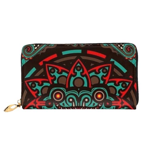 FZGGWYHL Sugar and Skulls Day of The Dead Dragon Totem Printed Leather Wallet Portable Travel Organizer Neutral Clutch Bag von FZGGWYHL