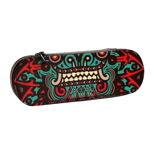 FZGGWYHL Sugar and Skulls Day of the Dead Drachen Totem bedrucktes Leder-Federmäppchen, tragbare Schreibwaren-Tasche, Aufbewahrungstasche von FZGGWYHL