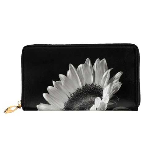 FZGGWYHL Sunflower Schwarz Grau Bedruckte Leder Geldbörse Tragbar Reise Organizer Neutral Clutch Bag von FZGGWYHL