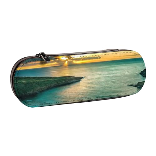 FZGGWYHL Sunrise Over Hanauma Bay Oahu Hawaii bedrucktes Leder-Federmäppchen, tragbare Schreibwaren-Tasche, Aufbewahrungstasche von FZGGWYHL