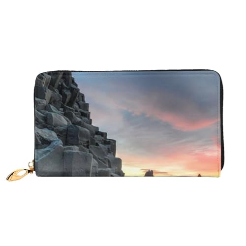 FZGGWYHL Sunrise on Reynisfjara Beach Bedruckte Leder Geldbörse Tragbar Reise Organizer Neutral Clutch Bag von FZGGWYHL
