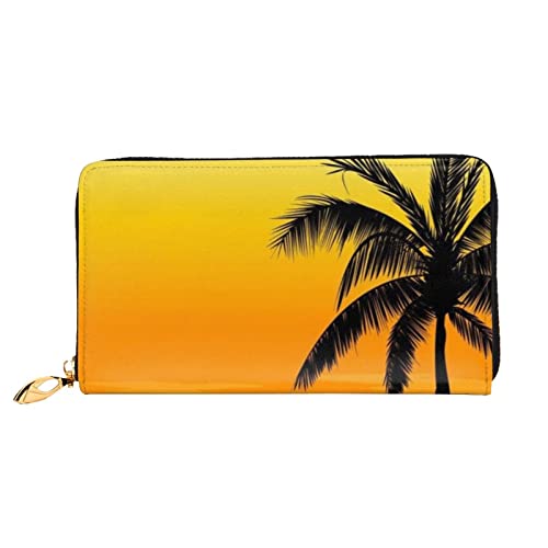 FZGGWYHL Sunset Palm Tree Bedruckte Leder Geldbörse Tragbar Reise Organizer Neutral Clutch Bag von FZGGWYHL