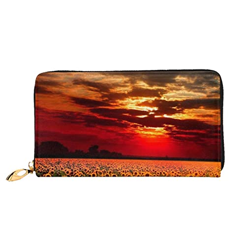 FZGGWYHL Sunset Sunset Sunflower Printed Leather Wallet Portable Travel Organizer Neutral Clutch Bag von FZGGWYHL