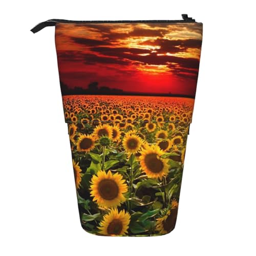 FZGGWYHL Sunset Sunset Sunflower Printed Pencil Telescopic Portable Stationery Pouch Storage Bag von FZGGWYHL
