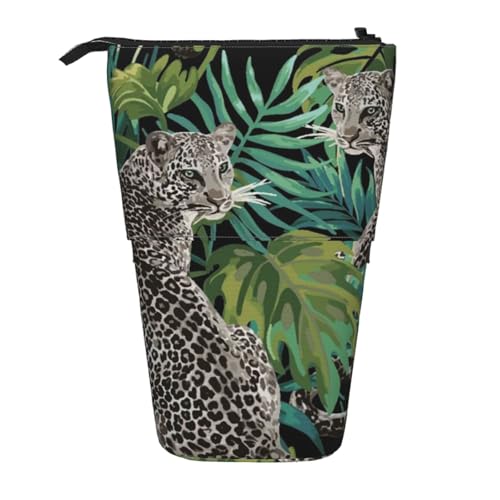 FZGGWYHL Teleskopische Aufbewahrungstasche für Bleistifte mit Leopardenmuster und Palmblatt-Motiv von FZGGWYHL