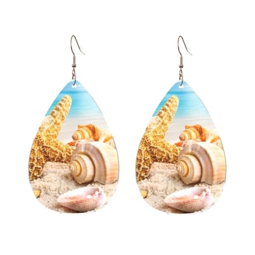 FZGGWYHL Tropfenförmige Acryl-Ohrringe mit Seestern und Muscheln am Strand in Tropfenform, Einheitsgröße, Acryl, Kein Edelstein von FZGGWYHL