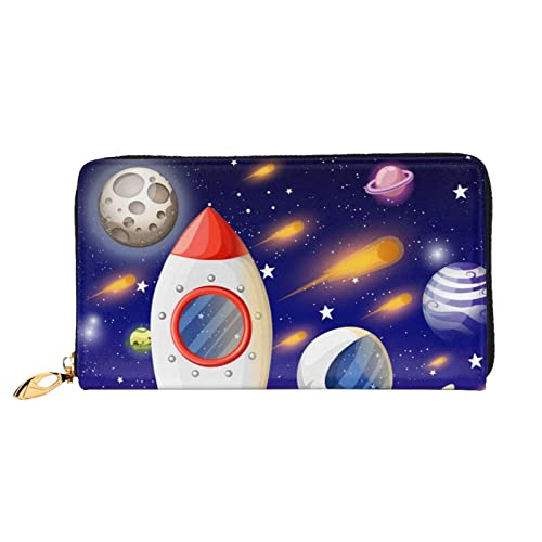 FZGGWYHL Universum Astronaut Rakete Galaxie bedruckte Leder Geldbörse tragbar Reise Organizer Neutral Clutch Bag von FZGGWYHL