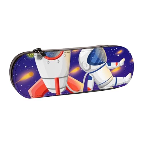 FZGGWYHL Universum Astronaut Rakete Galaxie bedrucktes Leder-Federmäppchen tragbare Schreibwaren-Tasche Aufbewahrungstasche von FZGGWYHL