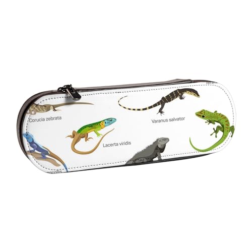 FZGGWYHL Verschiedene Arten von Eidechsen bedrucktes Leder-Federmäppchen, tragbare Schreibwaren-Tasche, Aufbewahrungstasche von FZGGWYHL