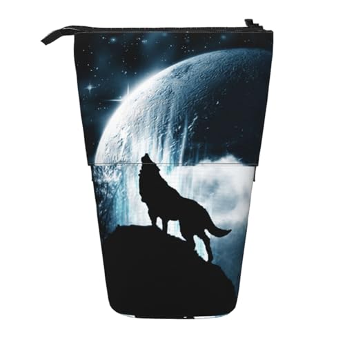 FZGGWYHL Wolf heulender auf dem Mond bedruckter Bleistift-Teleskop, tragbare Schreibwaren-Tasche, Aufbewahrungstasche von FZGGWYHL