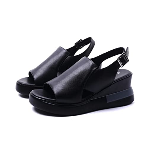 FZHGHJT Sommer Neue Orthopädische Sandale, Casual Damen Fisch Mund Plateau High Heel Sandalen, Weiche Leder Keilsandalen, Schwarz , 39 EU FZHGHJT Sommer Neue Orthopädische Sandale, Casual Damen Fisch Mund Plateau High Heel Sandalen, Weiche Leder Keilsandalen, Schwarz , 39 EU von FZHGHJT
