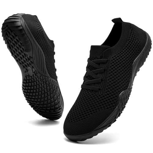FZJIALI Barfuss Schuhe Damen Laufschuhe Schwarz Turnschuhe Sportschuhe Leichte Sommerschuhe Bequem Barfuss Hausschuhe Mesh Sneakers Outdoor Fitnessschuhe Schwarz 36 von FZJIALI