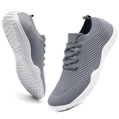 FZJIALI Barfuss Schuhe Damen Laufschuhe Turnschuhe Sportschuhe Leichte Sommerschuhe Bequem Barfuss Hausschuhe Mesh Sneakers Outdoor Fitnessschuhe Grau 39 von FZJIALI