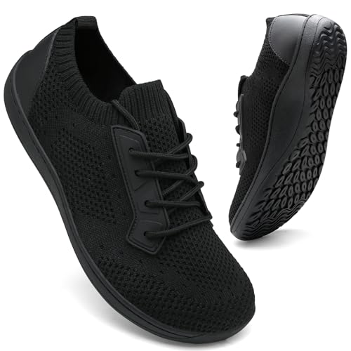 FZJIALI Barfuss Schuhe Damen Sneaker Schwarz Walkingschuhe Mit Breiter Zehenbox Sportschuhe Turnschuhe Laufschuhe Leichte Sommerschuhe Traillaufschuhe Minimalistische Schwarz 39 von FZJIALI