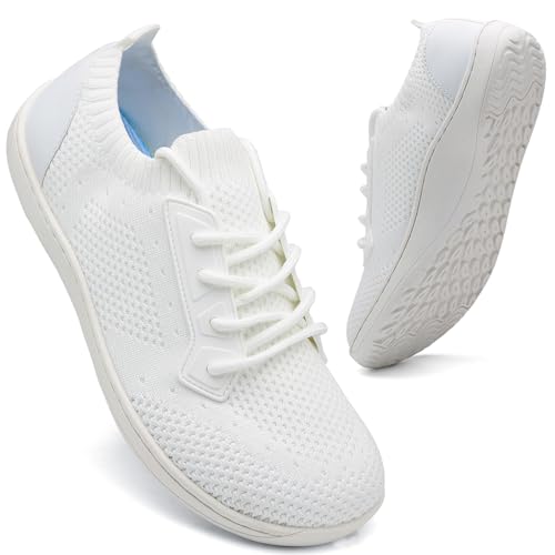 FZJIALI Barfußschuhe Damen Barfuss Sneaker Weiße Sommer Schuhe Mit Breiter Zehenbox Turnschuhe Sport Schuhe Laufschuhe Leichte Walkingschuhe Traillaufschuhe Minimalistische Weiss 42 von FZJIALI