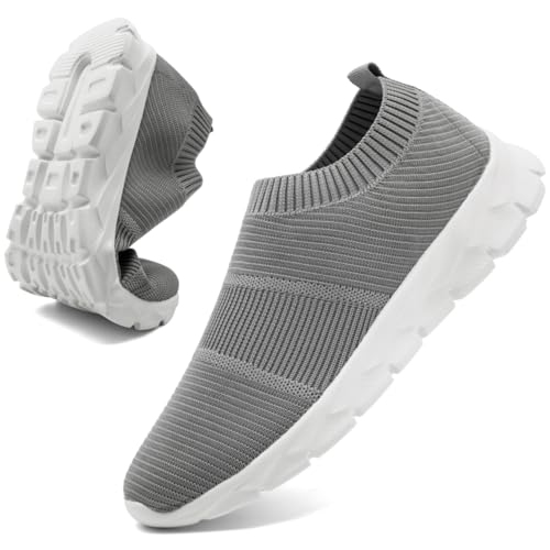 FZJIALI Slip on Sneakers Herren Sommerschuhe Laufschuhe Turnschuhe Grau Sport Schuhe StraßEnlaufschuhe Walkingschuhe Joggingschuhe Fitness Männer Slippes Grau 46 von FZJIALI