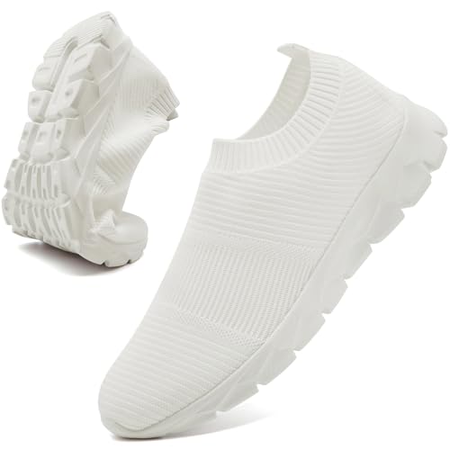 Sneakers Herren Turnschuhe Sportschuhe Laufschuhe Sommerschuhe Weiß Slip on Schuhe StraßEnlaufschuhe Hallenschuhe Joggingschuhe Fitness Shoes Weiss 43 von FZJIALI