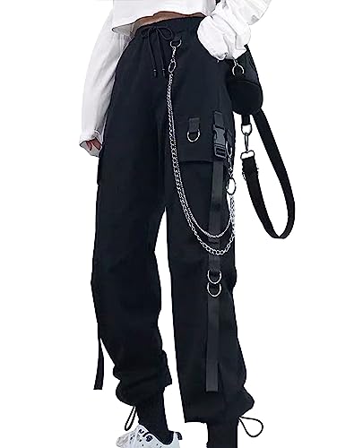 Damen-Cargohose, Haremshose, modische Punk-Taschen, Joggerhose mit Kette, Harajuku, elastisch, hohe Taille, 04-schwarz, S Damen-Cargohose, Haremshose, modische Punk-Taschen, Joggerhose mit Kette, Harajuku, elastisch, hohe Taille, 04-schwarz, S von FZKun