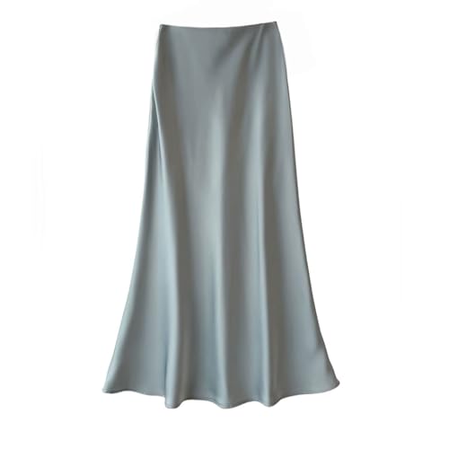 FZKun Damen Satinröcke - Hochgeschnittener Reißverschluss Verdeckter Elastischer Bund A-Linie Y2K Midi-Rock Sommerliche Elegante Hochzeitsgäste Cocktailparty Arbeit Rock (L,Grün) von FZKun